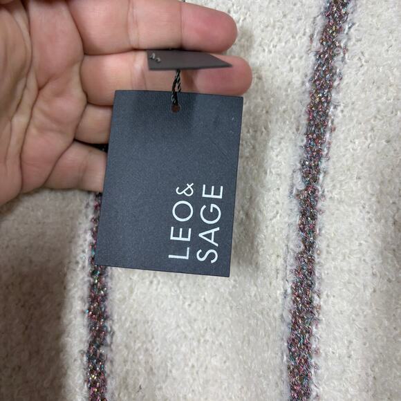 Leo & Sage Small Metallic Iridescent Stripe Sweater Cream Crew Neck Long Sleeves - Picture 7 of 7